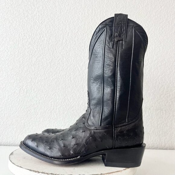 Rod Patrick Mens Cowboy Boots 8.5D Black Full Quill Ostrich Western Round Toe - Picture 4 of 12